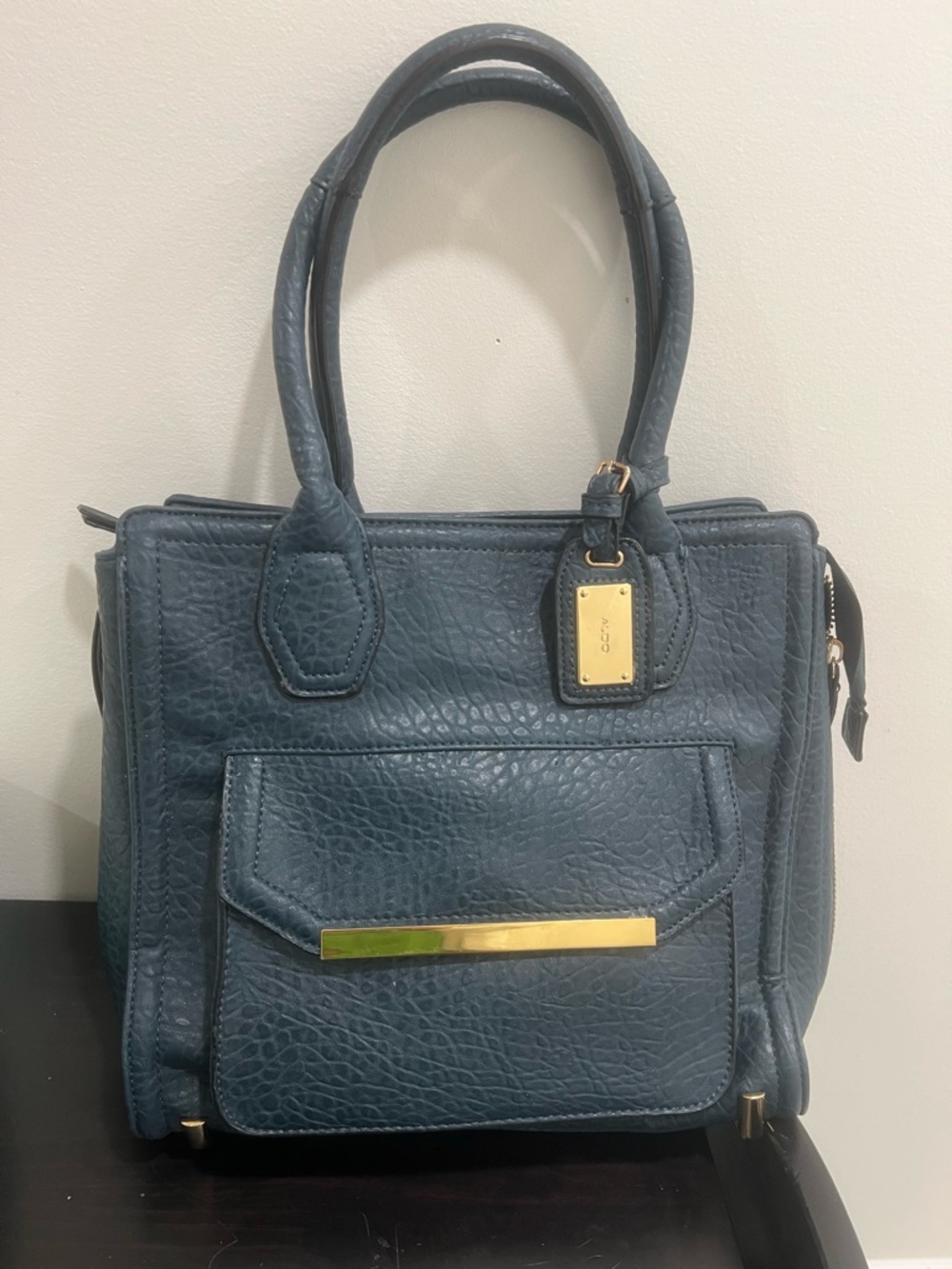 Stylish Dark Teal Women's Tote Bag with Gold Hardware